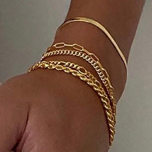 18K Gold Plated Chain Rope Bracelet Set - Picture 2 of 3